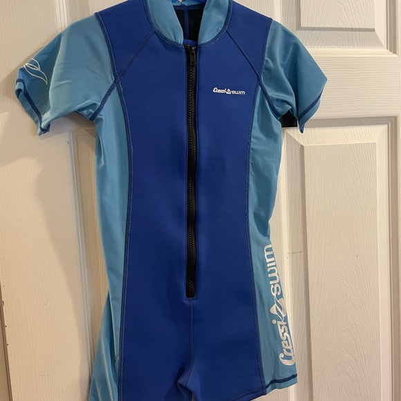 Royal Blue Wetsuit Bathing Suit with Zipper - Picture 2 of 6